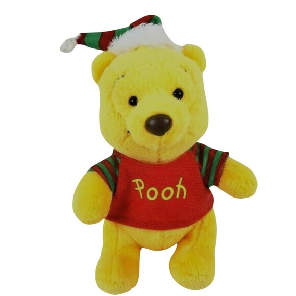 TY Disney Winnie the Pooh 8 in Plush Christmas Bear Red Green Holiday Hat Shirt - Picture 2 of 8